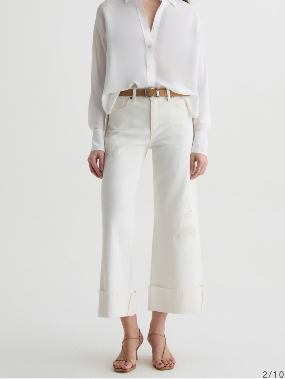 NWT Ag Adriano Goldschmied Off-White Cropped Wide-Leg Jeans with gorgeous weave